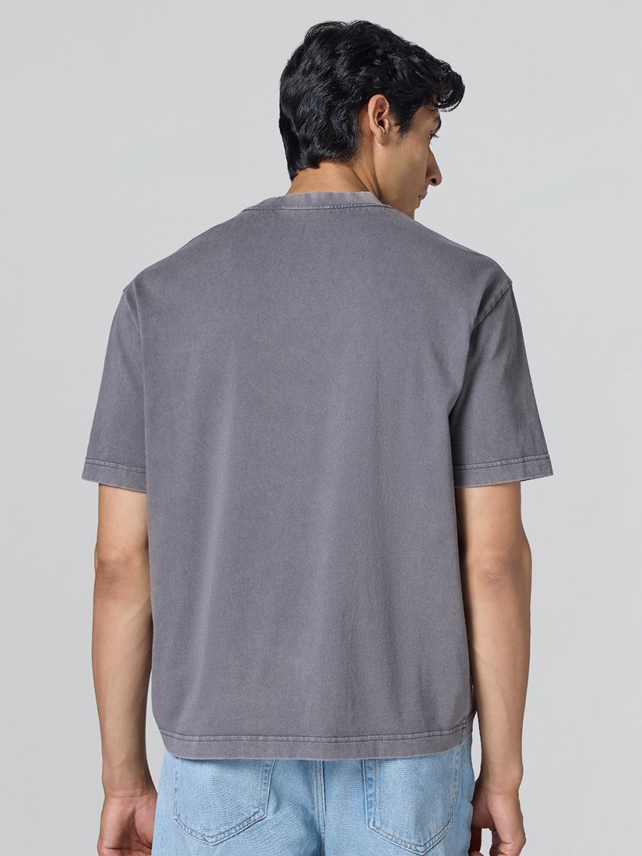 Men Grey Cotton Acid Wash T-Shirt
