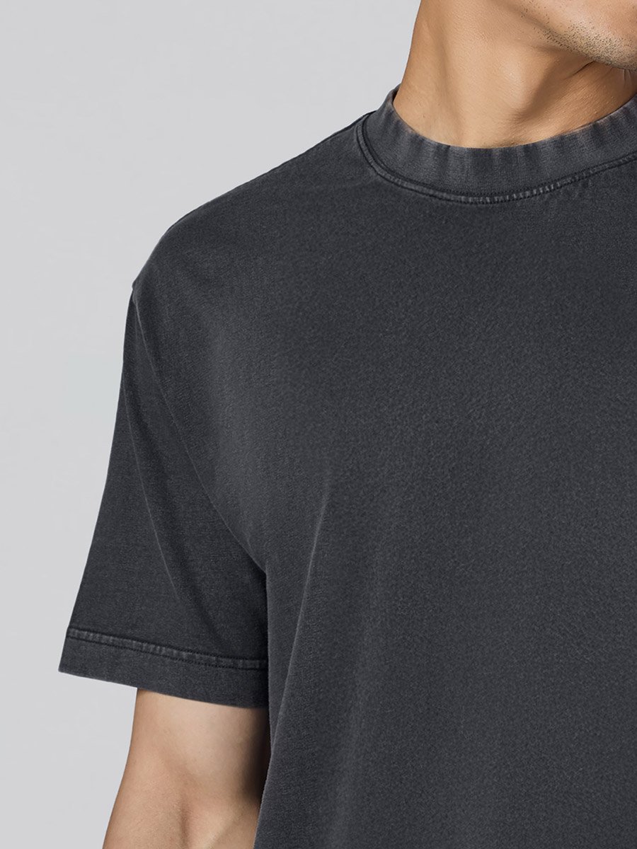 Men Black Cotton Acid Wash T-Shirt