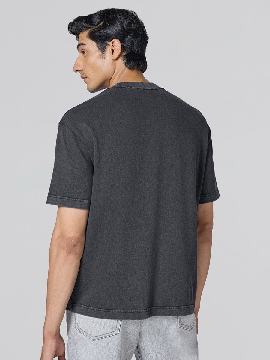 Men Black Cotton Acid Wash T-Shirt