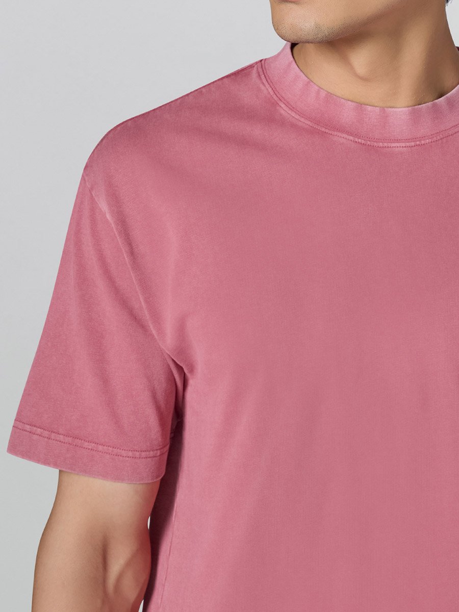 Men Pink Cotton Acid Wash T-Shirt