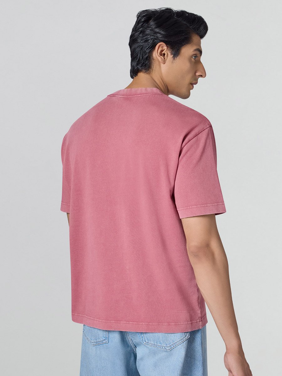 Men Pink Cotton Acid Wash T-Shirt