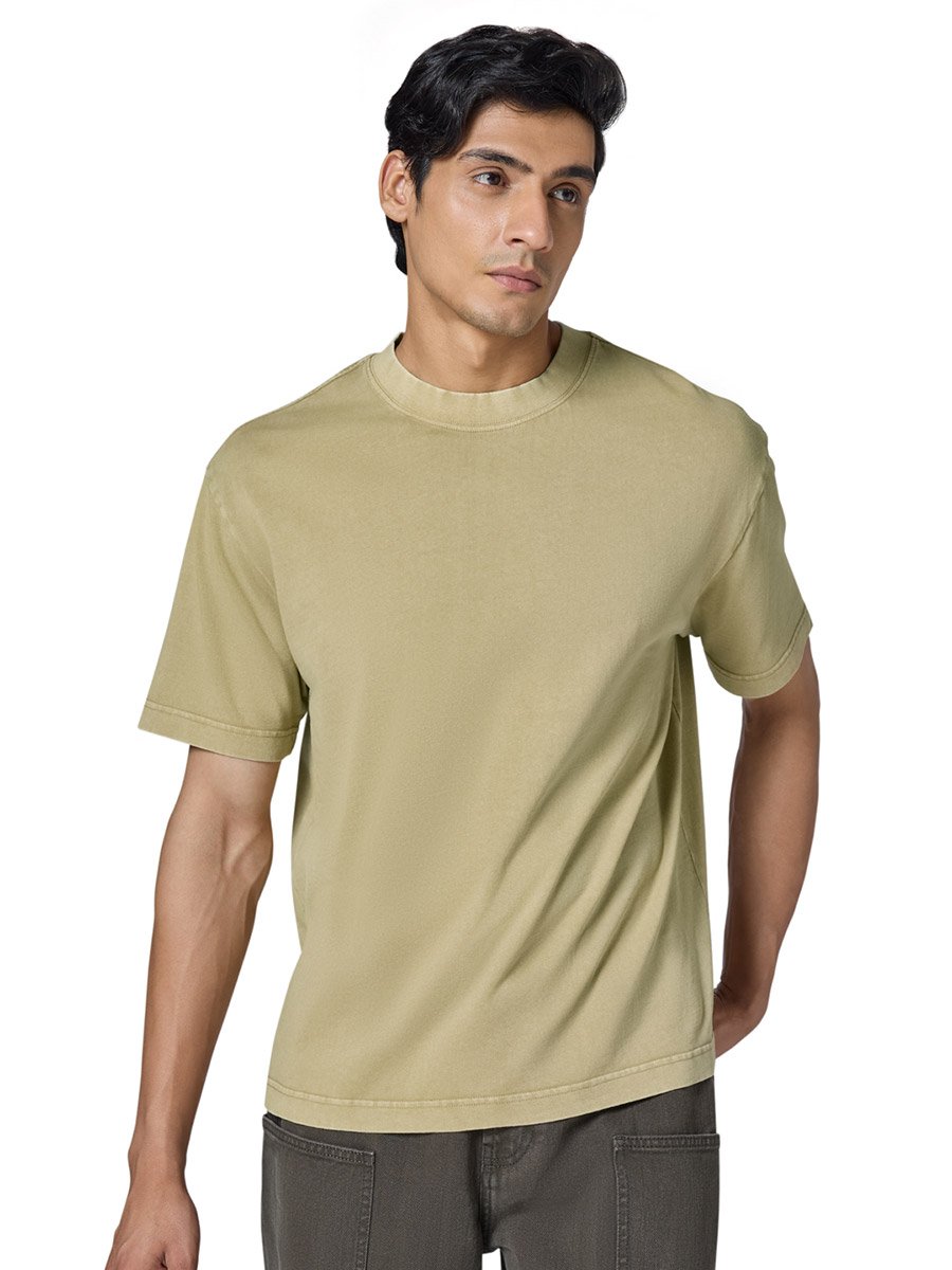 Men Relaxed Fit Acid Wash Cotton T-Shirt
