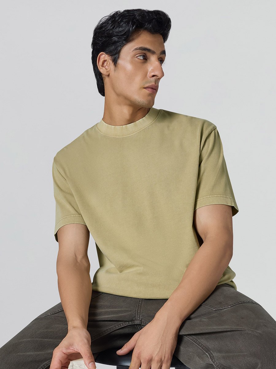 Men Relaxed Fit Acid Wash Cotton T-Shirt