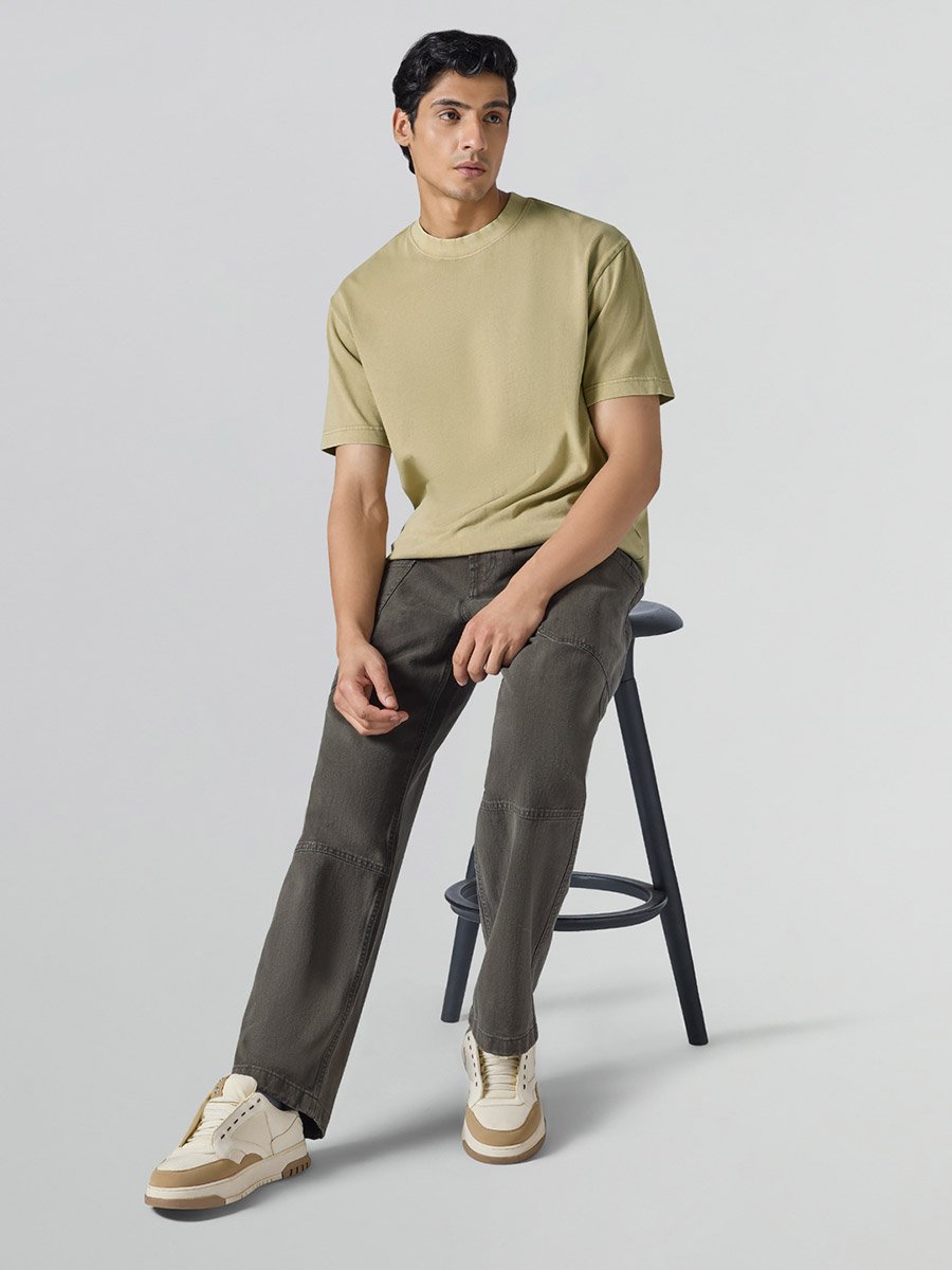 Men Relaxed Fit Acid Wash Cotton T-Shirt