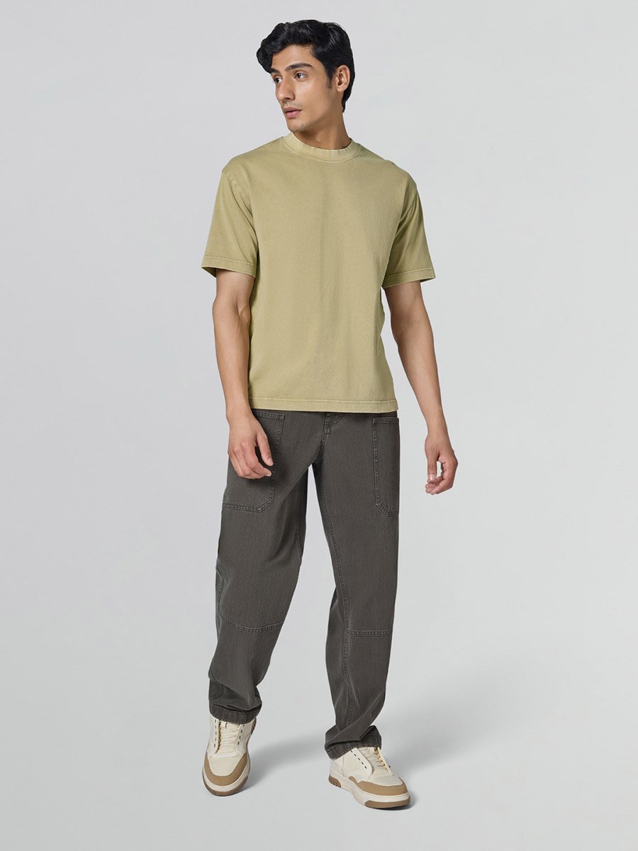 Men Relaxed Fit Acid Wash Cotton T-Shirt