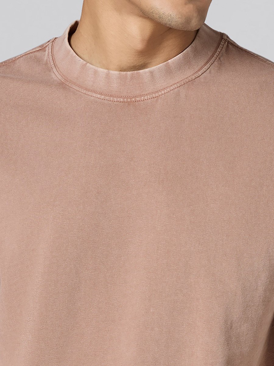 Men Brown Cotton Acid Wash T-Shirt