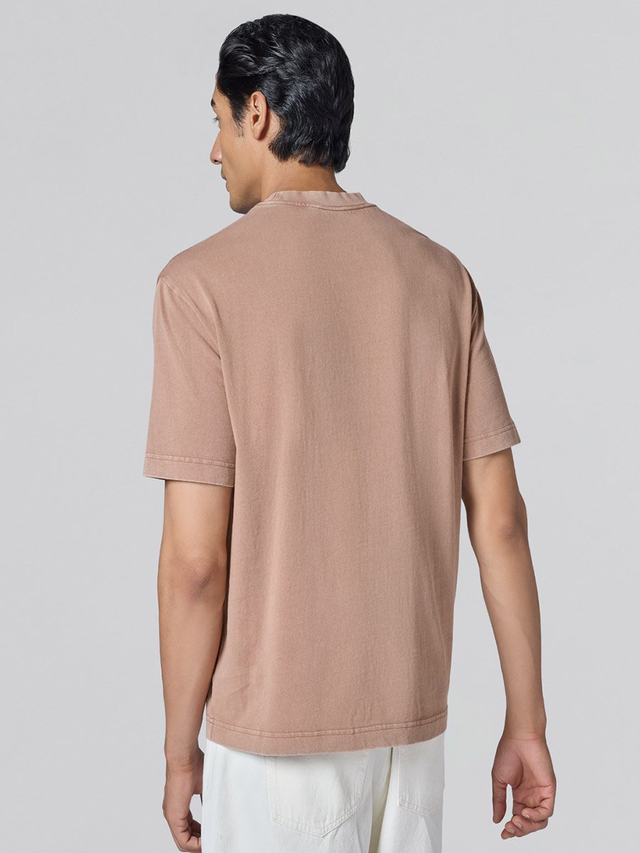 Men Brown Cotton Acid Wash T-Shirt