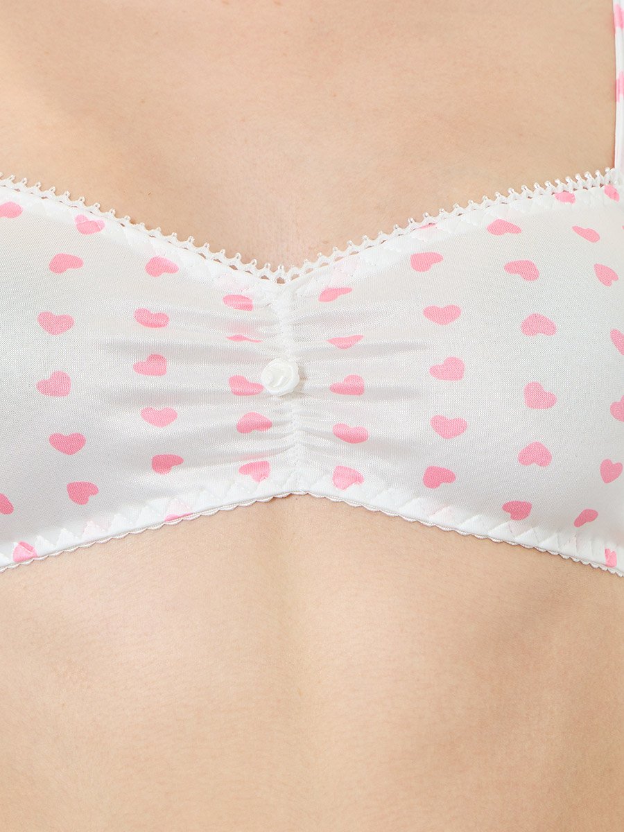 Pack of 3 - Heart Print Non Padded Bra, Boy-shorts, and Scrunchie