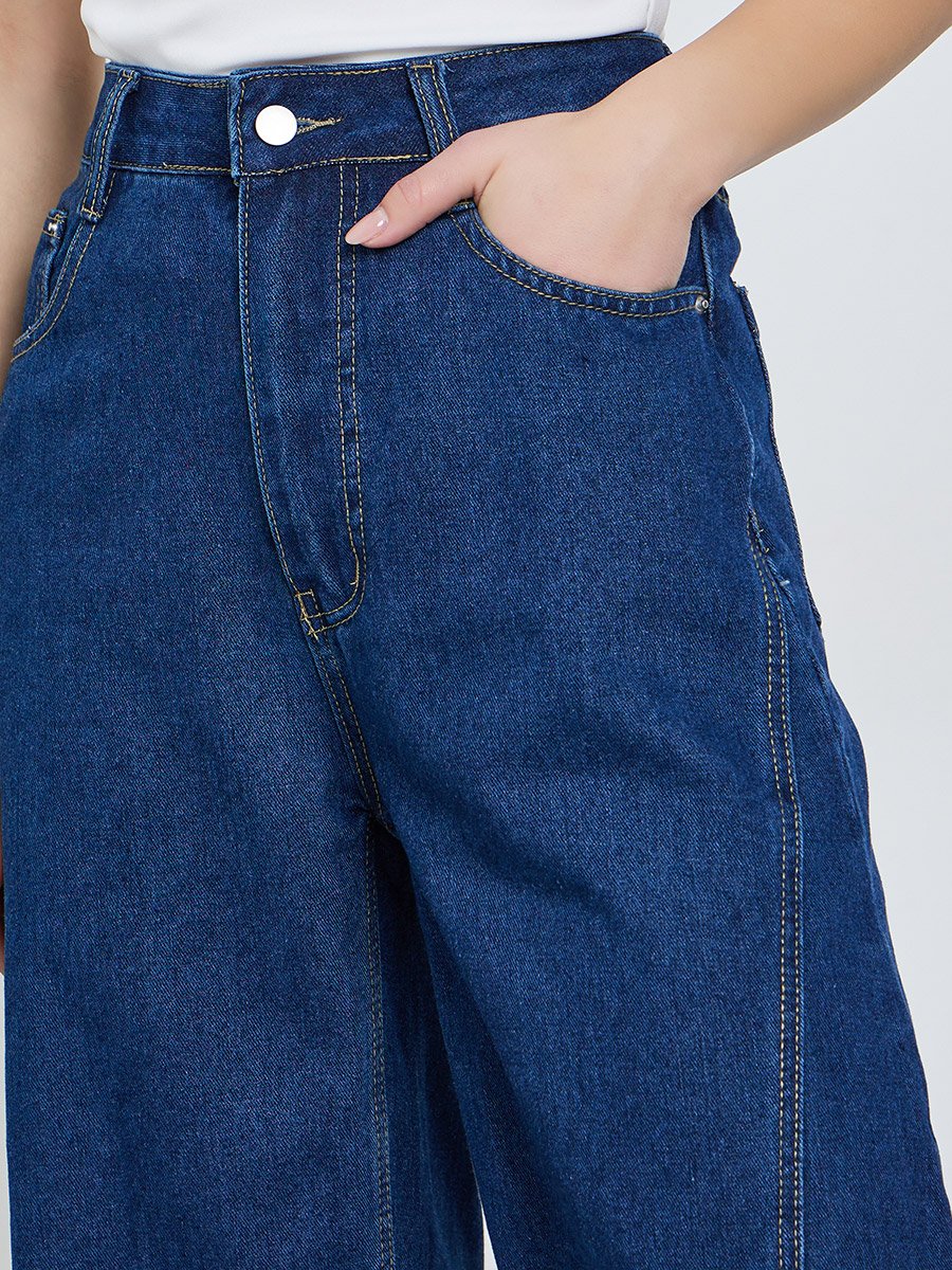 Women Wide Leg Cut and Sew Panel Jeans