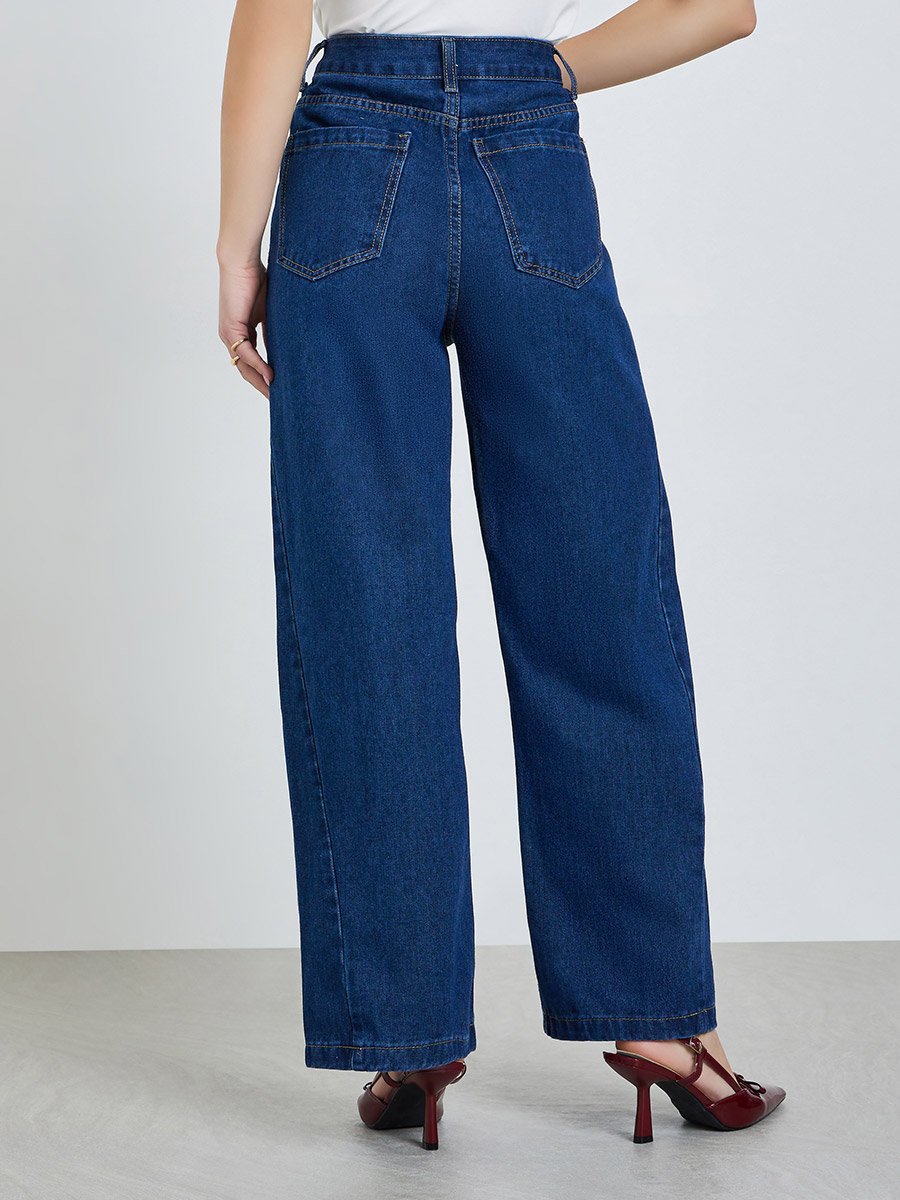 Women Wide Leg Cut and Sew Panel Jeans
