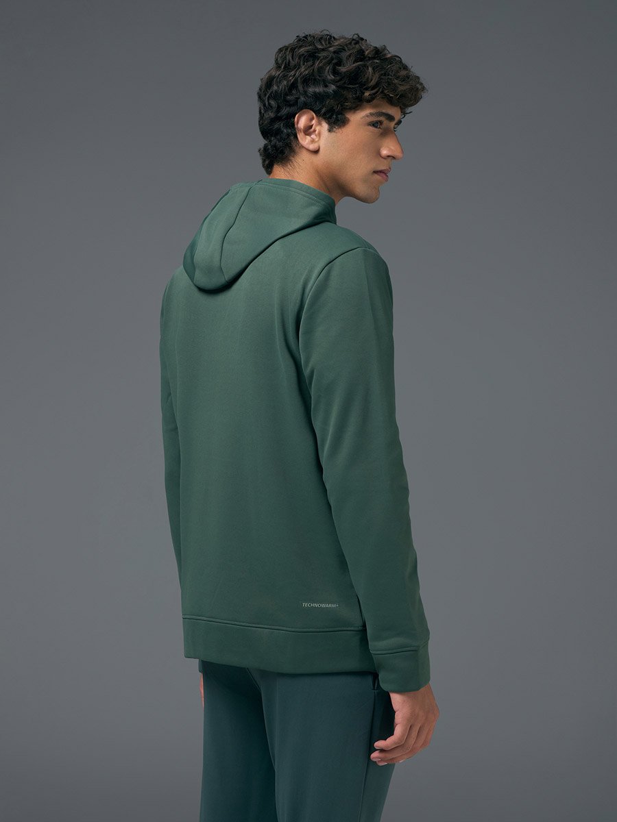 Men Solid Slim Fit Hooded Sports Jacket with TECHNOWARM