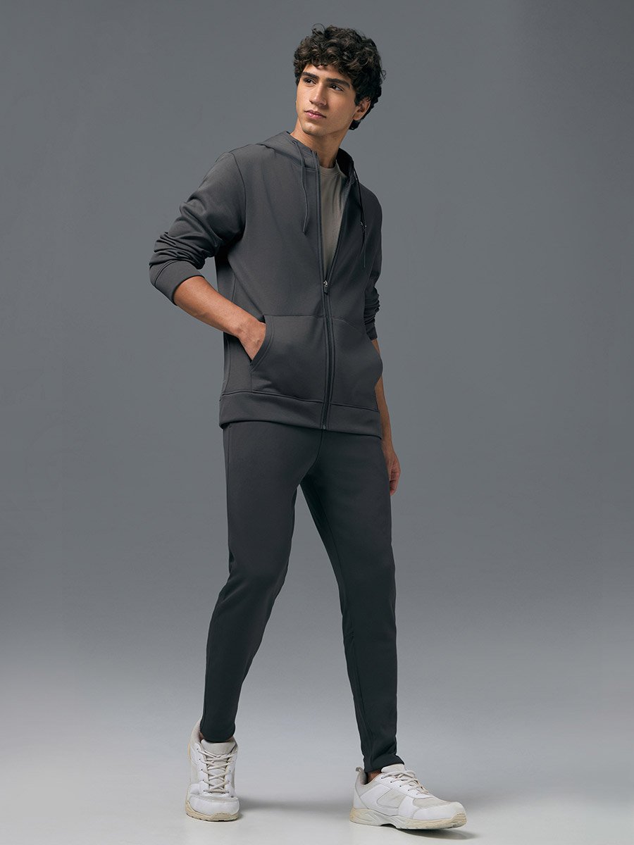Men Solid Slim Fit Hooded Sports Jacket with TECHNOWARM