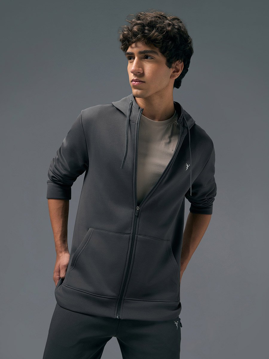Men Solid Slim Fit Hooded Sports Jacket with TECHNOWARM