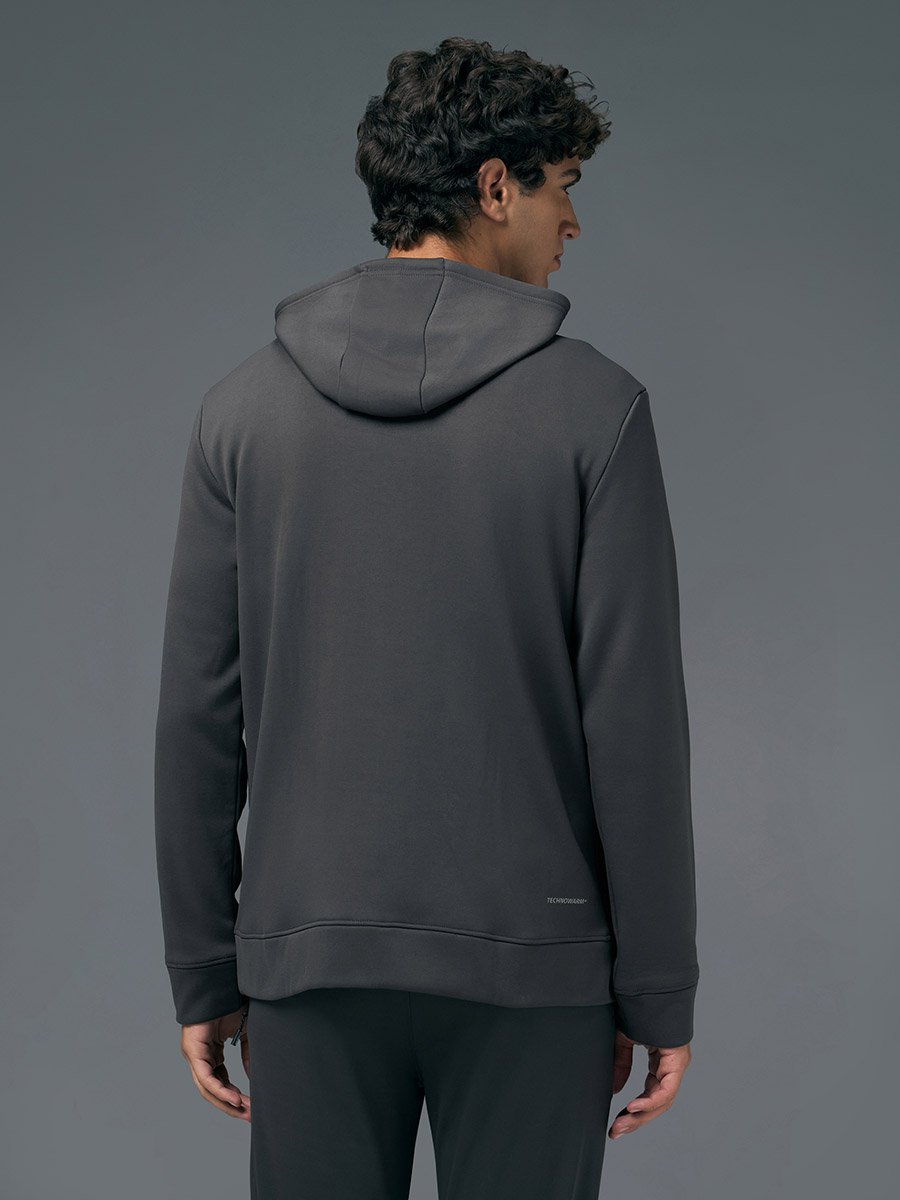 Men Solid Slim Fit Hooded Sports Jacket with TECHNOWARM