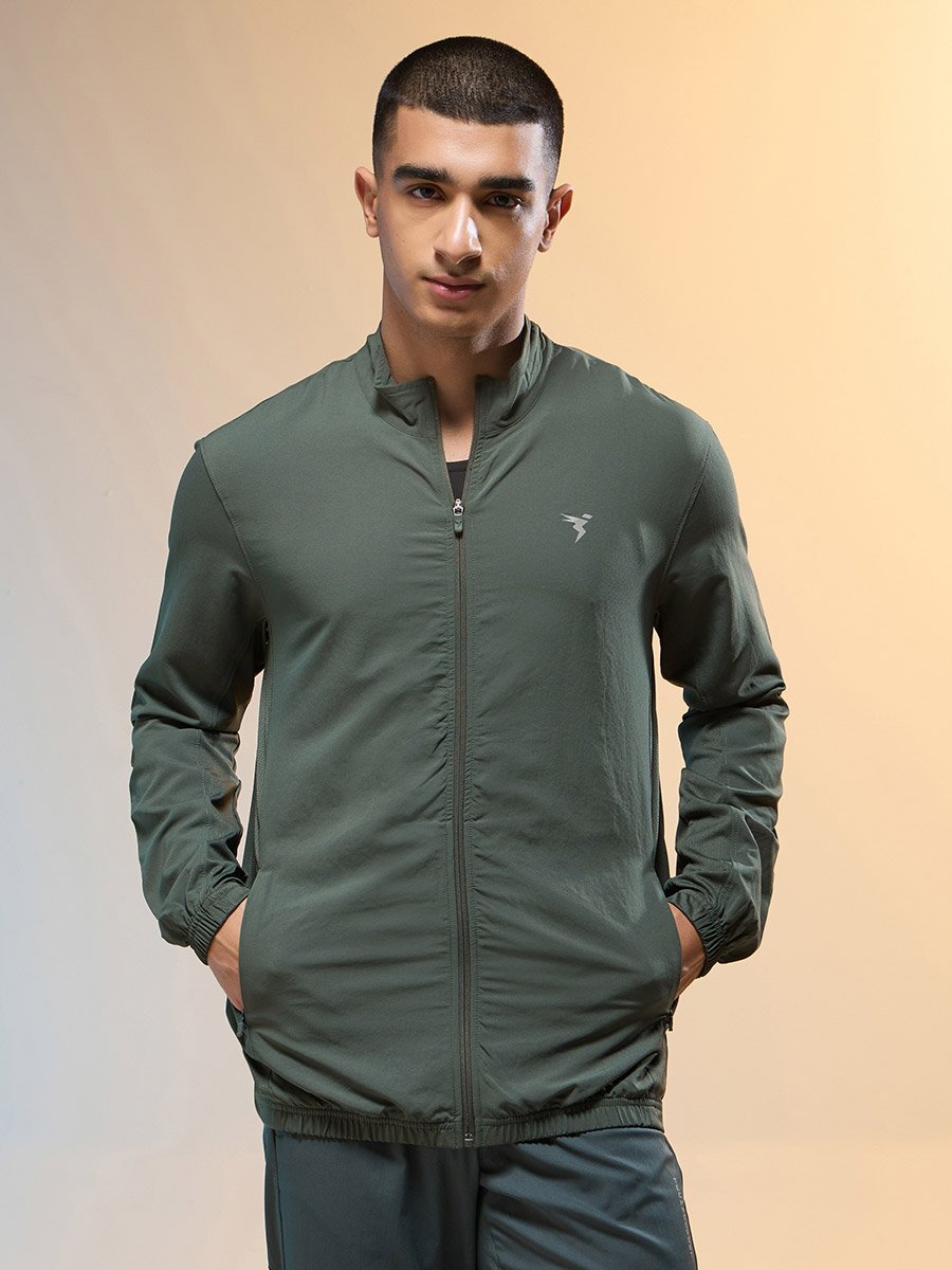 Men Solid Slim Fit Mock Neck Sports Jacket with TECHNOLITE