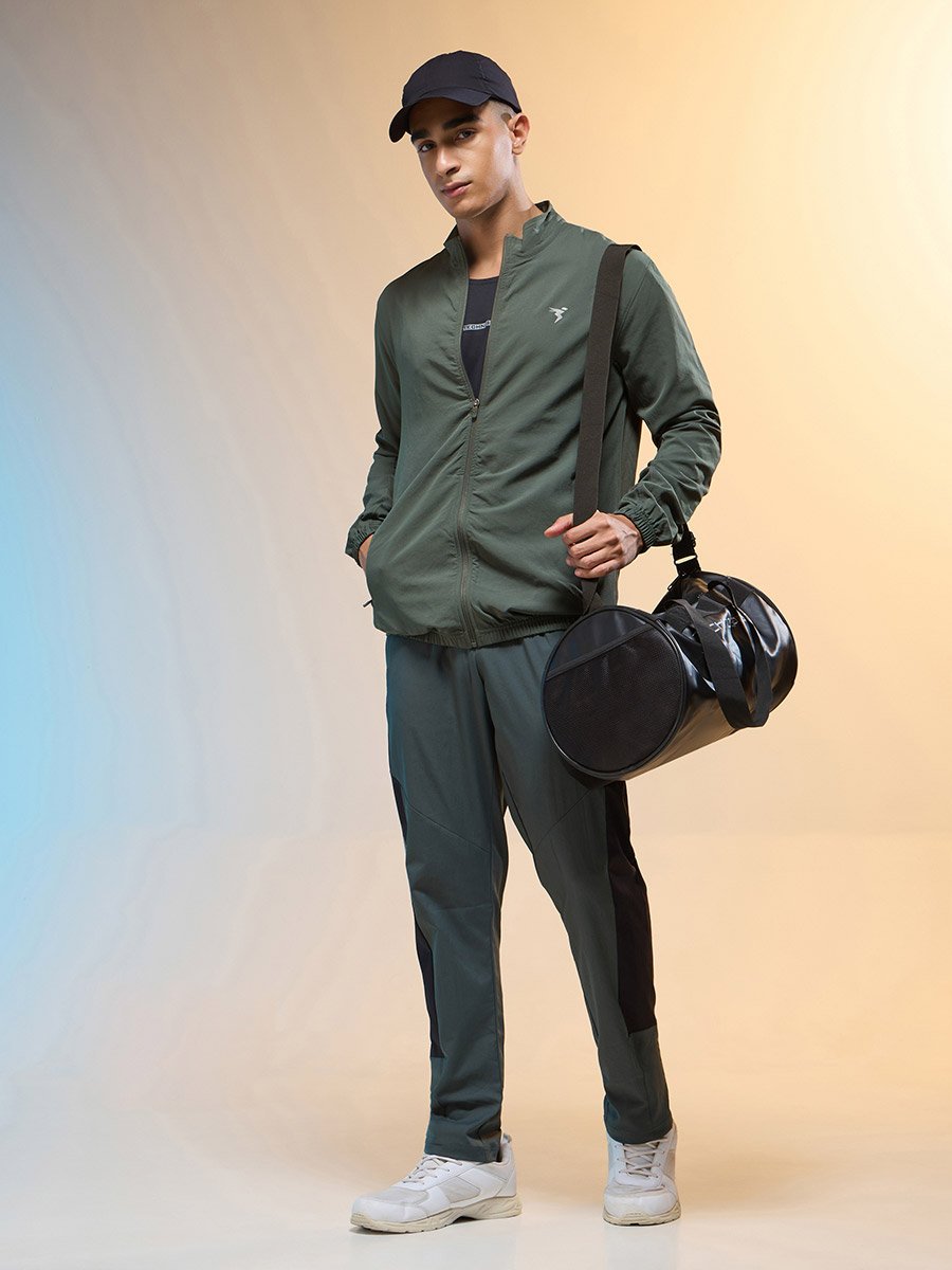 Men Solid Slim Fit Mock Neck Sports Jacket with TECHNOLITE