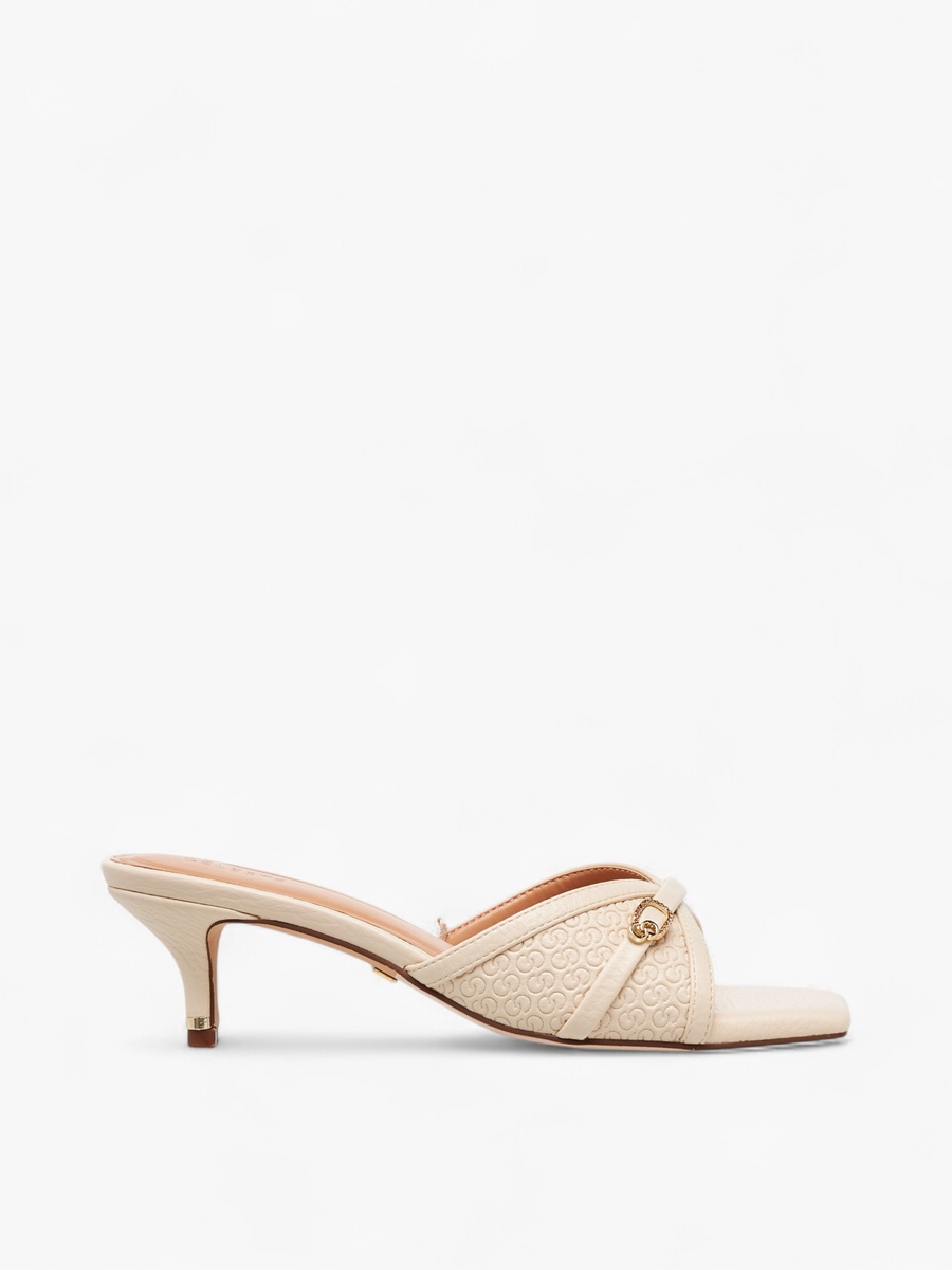 Women Monogram Embossed Slip-On Sandals with Kitten Heels