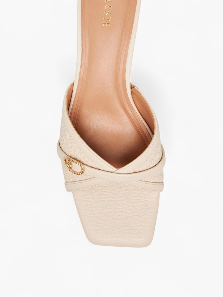 Women Monogram Embossed Slip-On Sandals with Kitten Heels