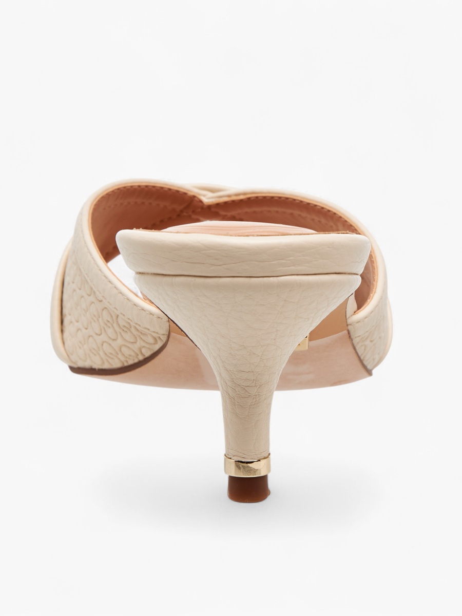 Women Monogram Embossed Slip-On Sandals with Kitten Heels