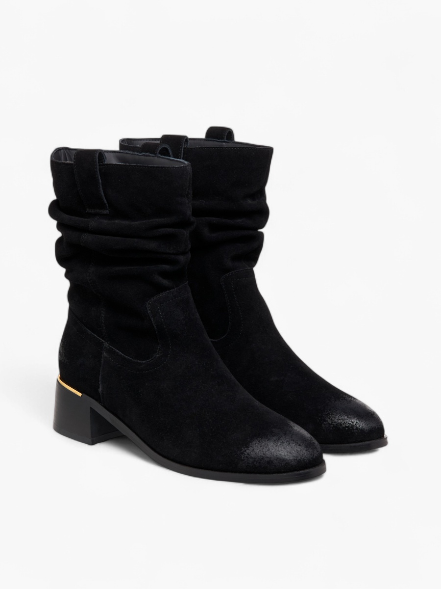 Women Ruched Block Heel High Shaft Boots