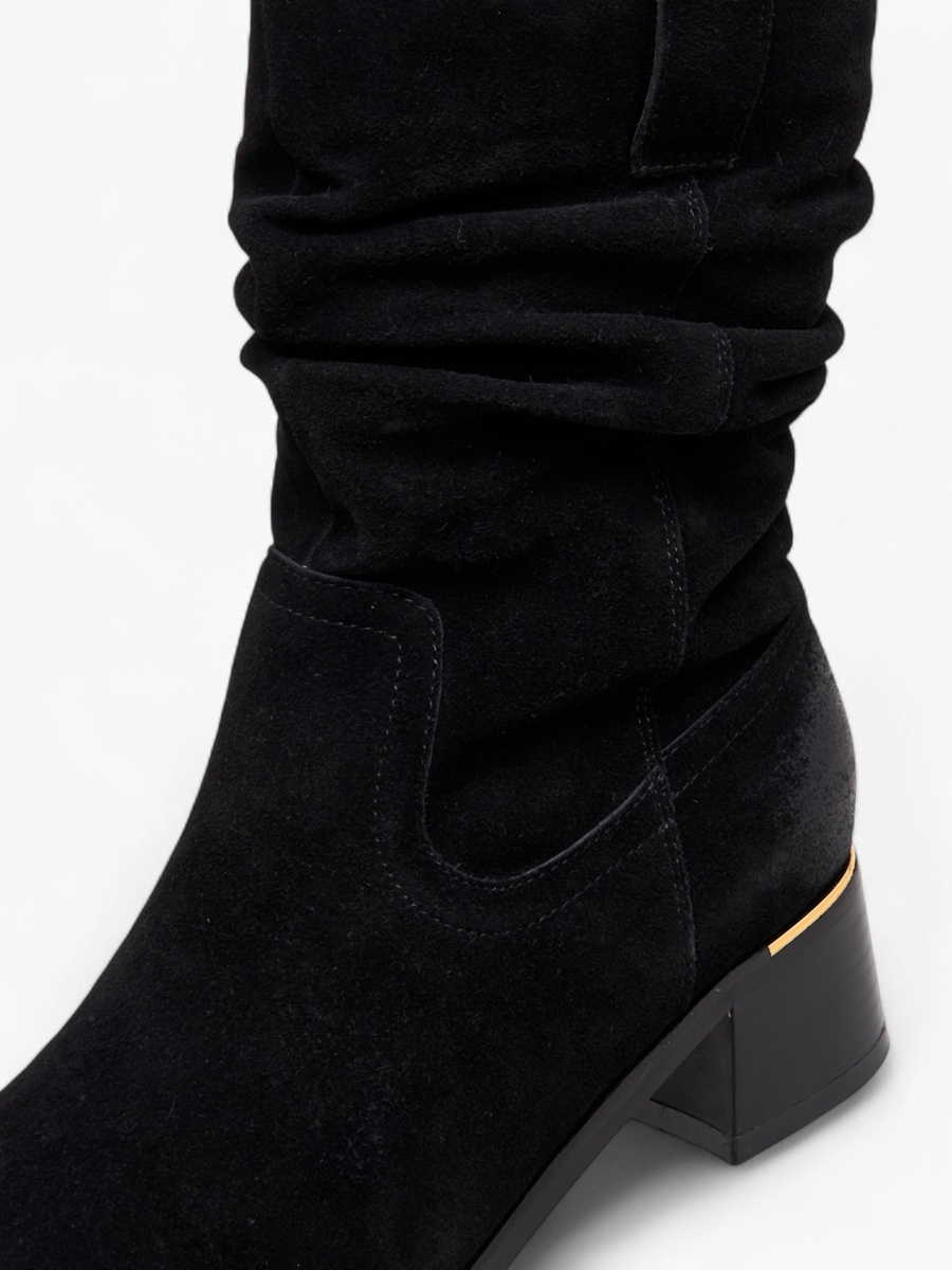 Women Ruched Block Heel High Shaft Boots