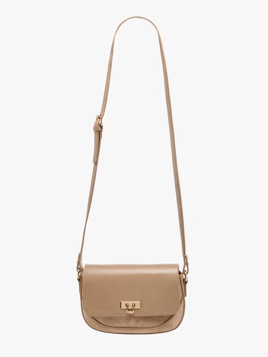 Solid Crossbody Bag with Twist Lock Closure - W 16.5 x D 22 x H 5.5 cm