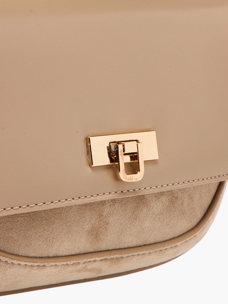 Solid Crossbody Bag with Twist Lock Closure - W 16.5 x D 22 x H 5.5 cm