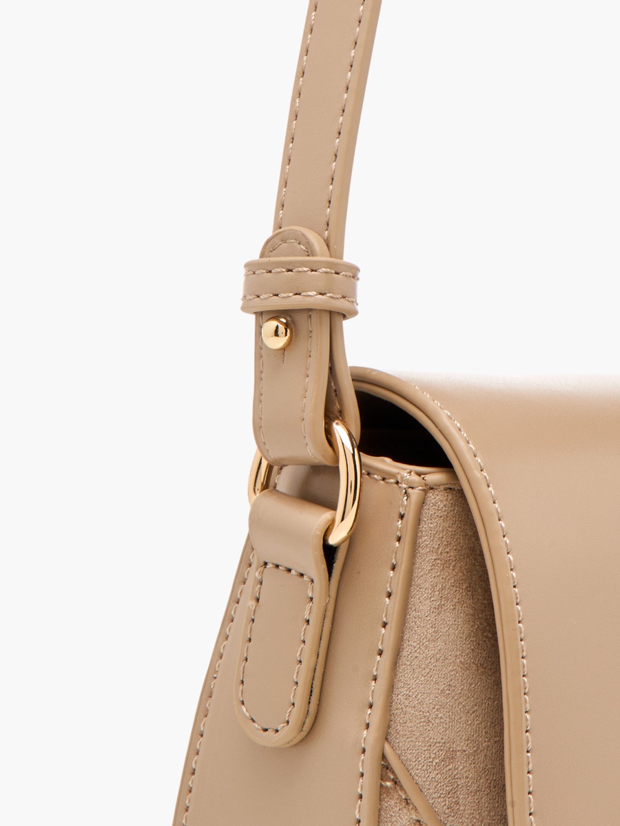 Solid Crossbody Bag with Twist Lock Closure - W 16.5 x D 22 x H 5.5 cm
