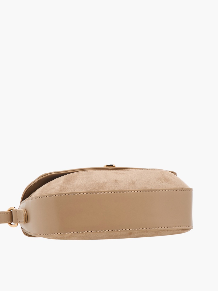 Solid Crossbody Bag with Twist Lock Closure - W 16.5 x D 22 x H 5.5 cm