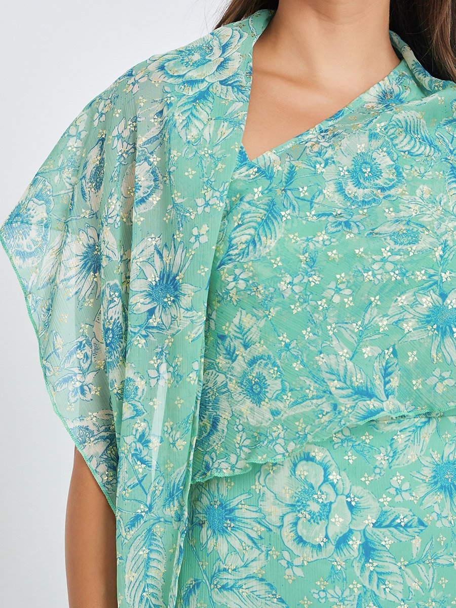 Green Asymmetric Hem Draped Maxi Dress