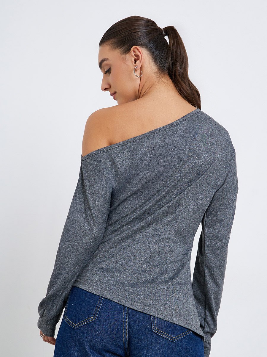 Women Asymmetric Neck Printed T-Shirt