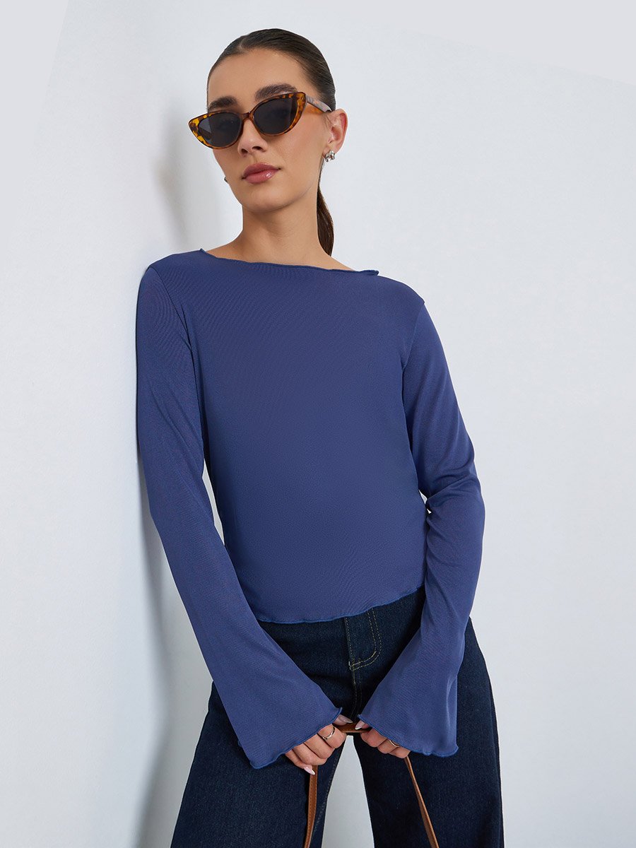 Women Plain Boat Neck T-Shirt