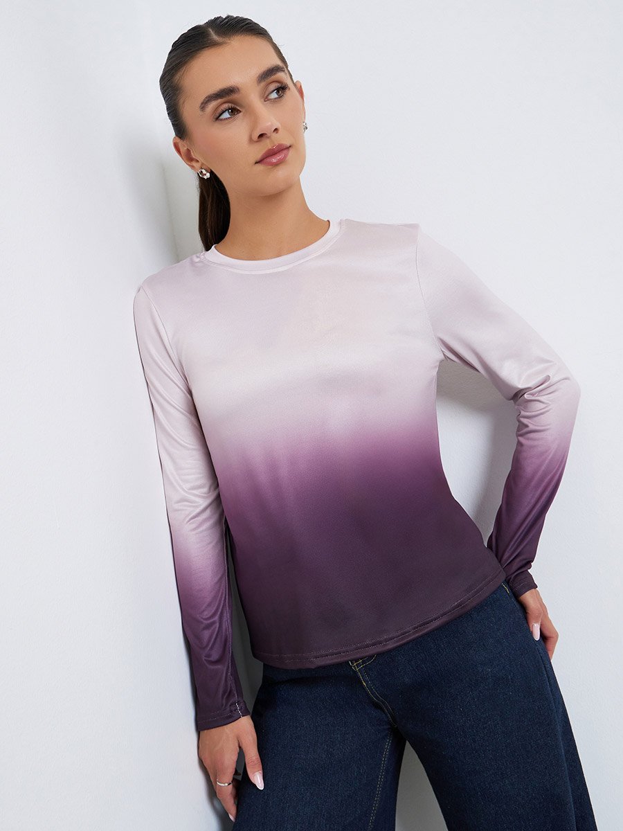 Women Ombre Look Long Sleeve T-Shirt