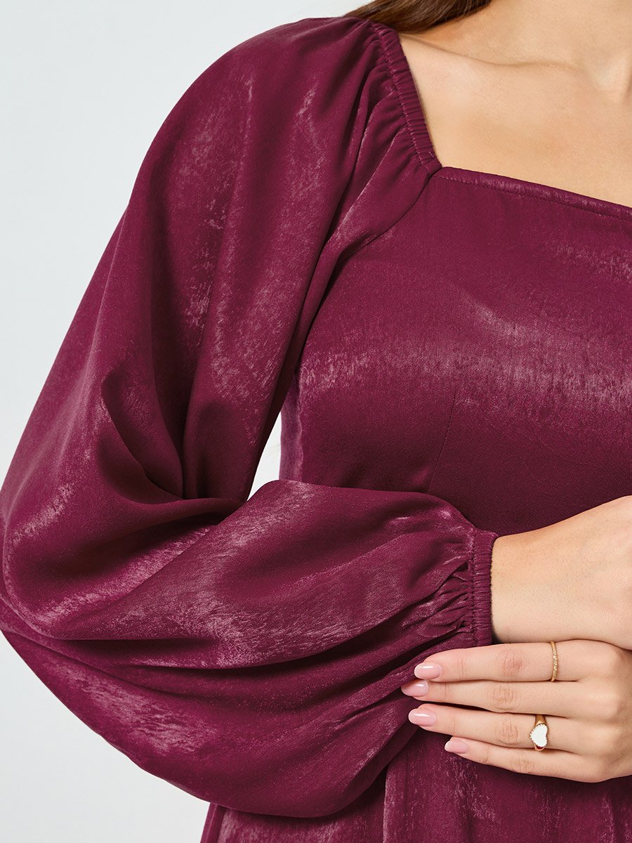 Women Burgundy Velvet Satin A-Line Maxi Dress For Women at Kuwait | Styli Women Burgundy Velvet Satin A-Line Maxi Dress For Women at Kuwait | Styli