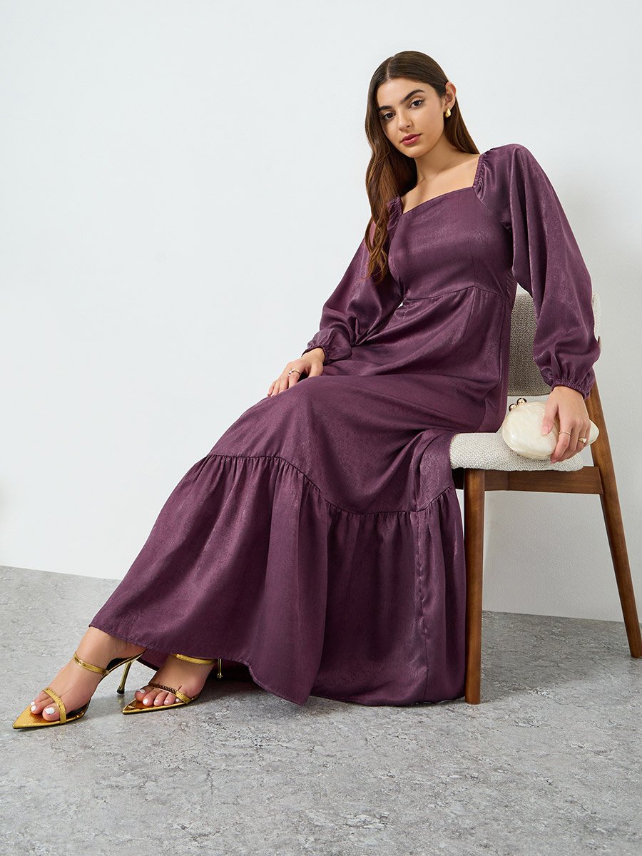 open lace back dress Lavender Square Neck Prom Dress with Bow V-Back – SS374 – Viniodress main image 1
