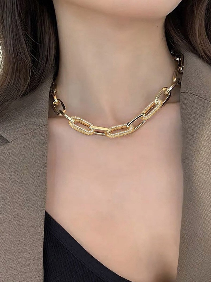 Chain Link Rhinestone Inlaid Necklace