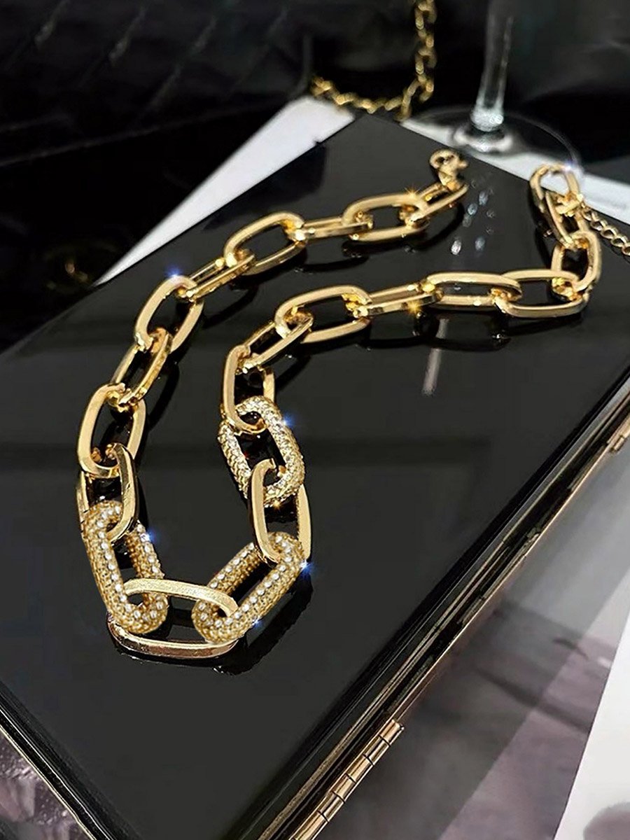 Chain Link Rhinestone Inlaid Necklace