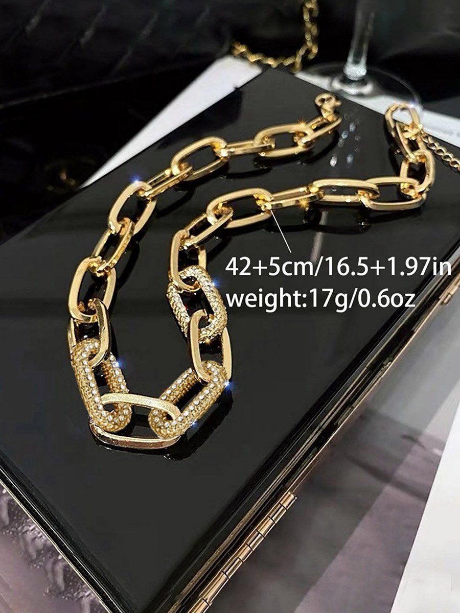 Chain Link Rhinestone Inlaid Necklace