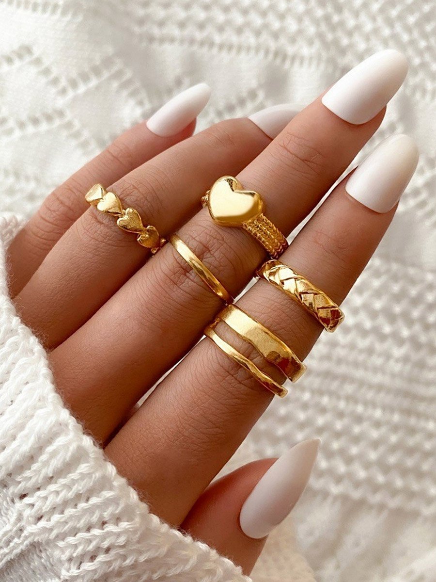 Pack of 5 - Gold Heart Shape Open Rings