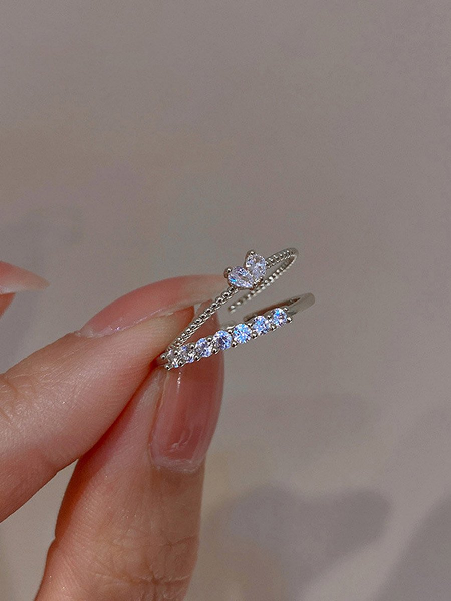 Pack of 2 - Heart Zirconia Inlaid Rings