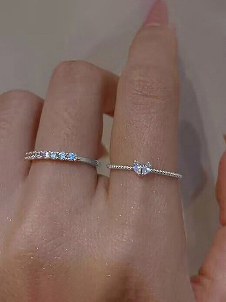 Pack of 2 - Heart Zirconia Inlaid Rings