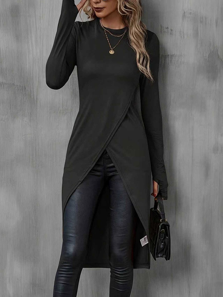 Women Black Long Sleeve Asymmetric Top