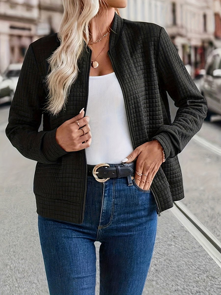 Women Textured Zip-Up Long Sleeve Jacket
