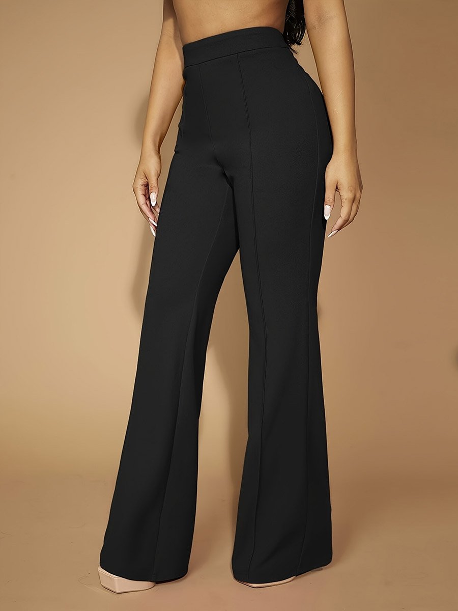 Women Black High-Rise Straight Leg Trousers 