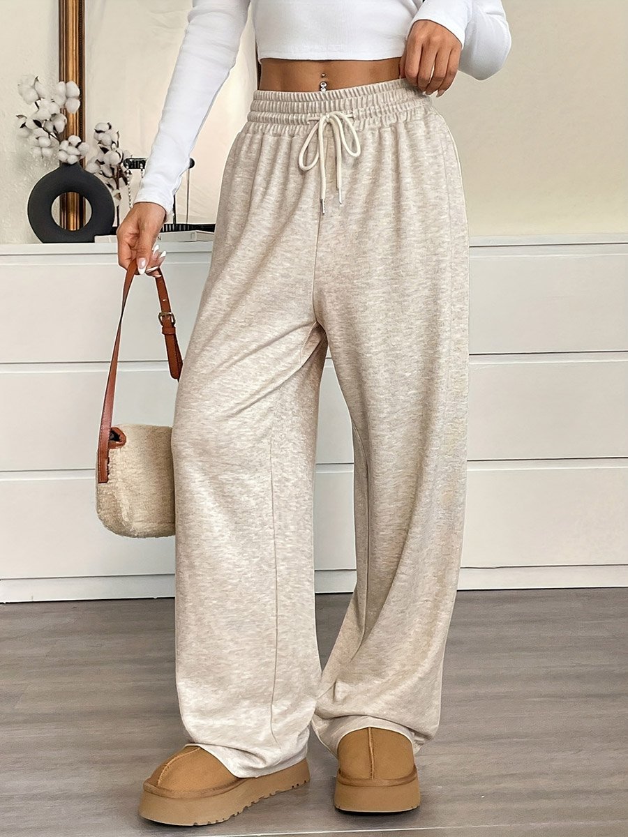 Women Drawstring Waist Wide Leg Pants