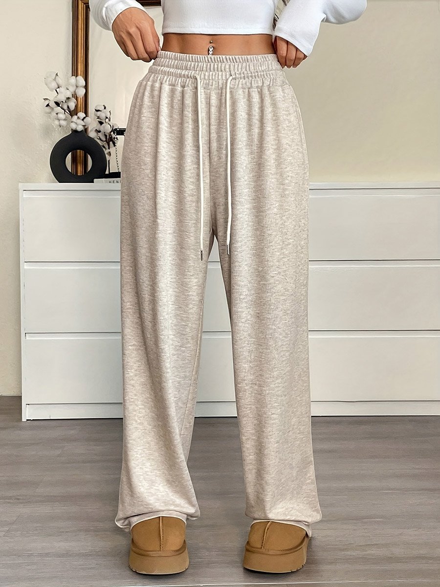Women Drawstring Waist Wide Leg Pants