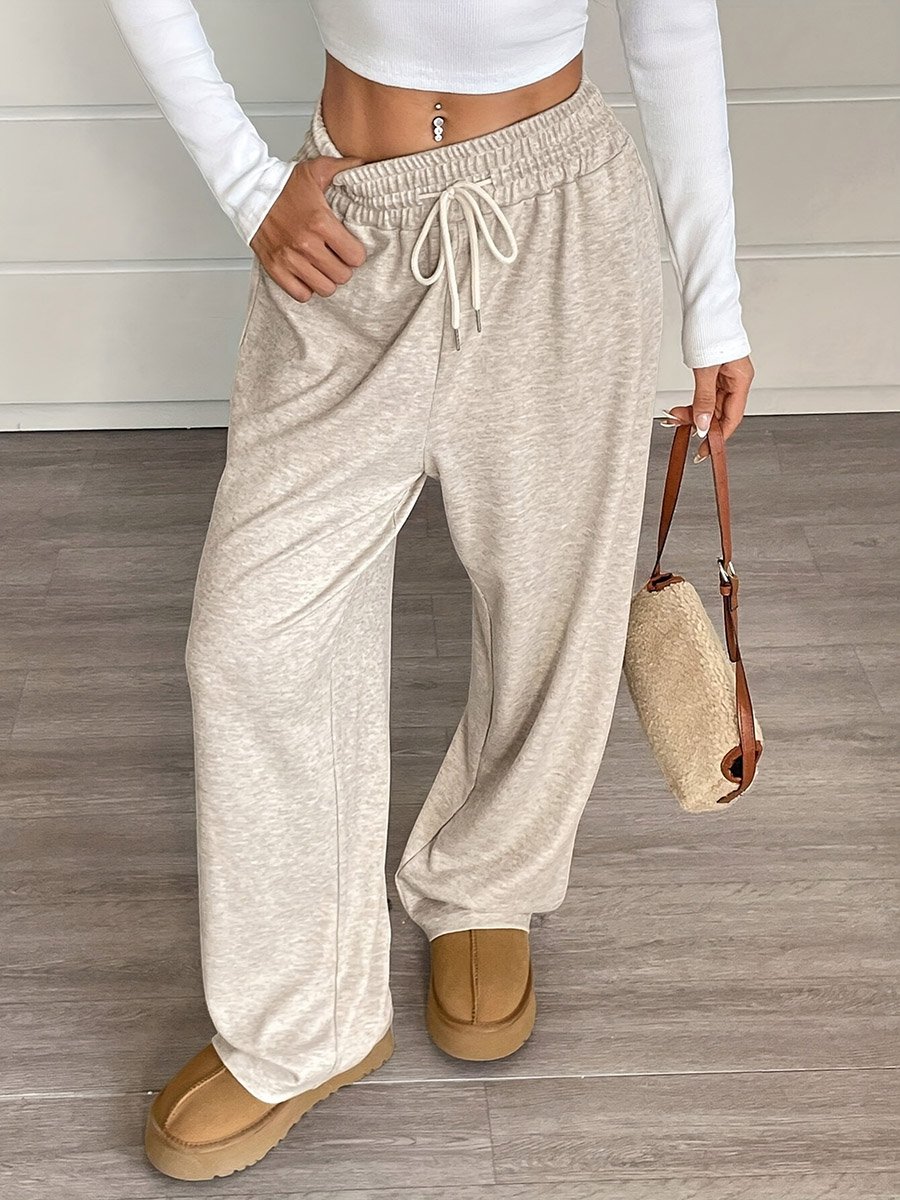 Women Drawstring Waist Wide Leg Pants