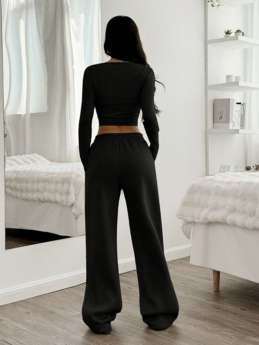 Women Fitted Waist Top and Straight Leg Pants Co-Ords