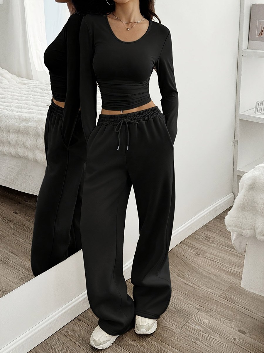 Women Fitted Waist Top and Straight Leg Pants Co-Ords
