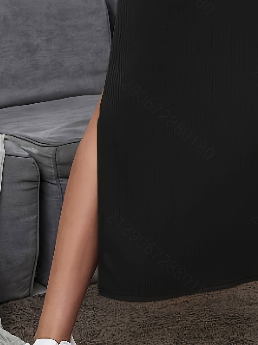 Women Solid Split Hem Bodycon Midi Skirt
